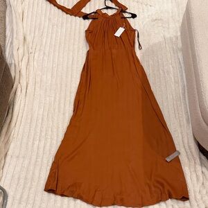 Chic Halter Bridesmaid Dress in Burnt Orange